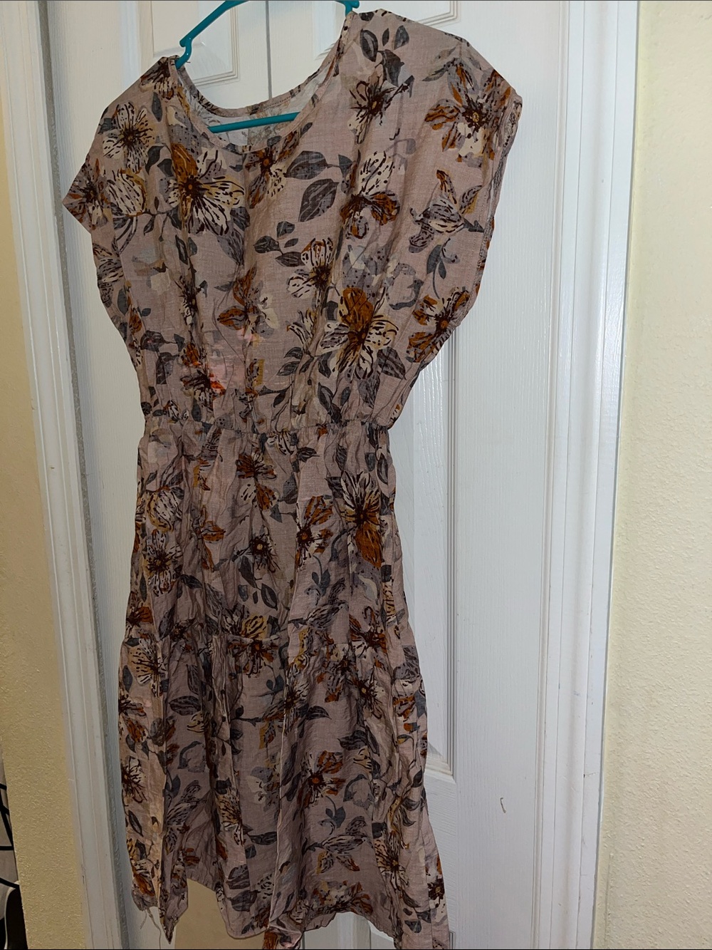 Taupe Floral Midi Dress with Brown Accents – Women's Midi Dress